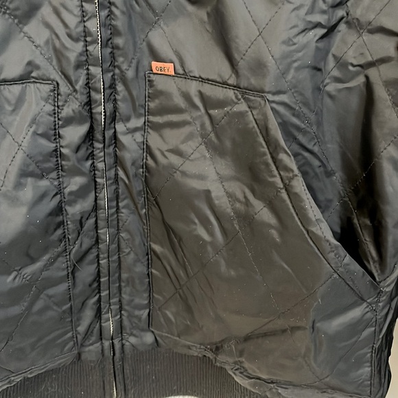 OBEY Nylon Quilt Jacket Hood Pockets Lined, Size L - Picture 3 of 9